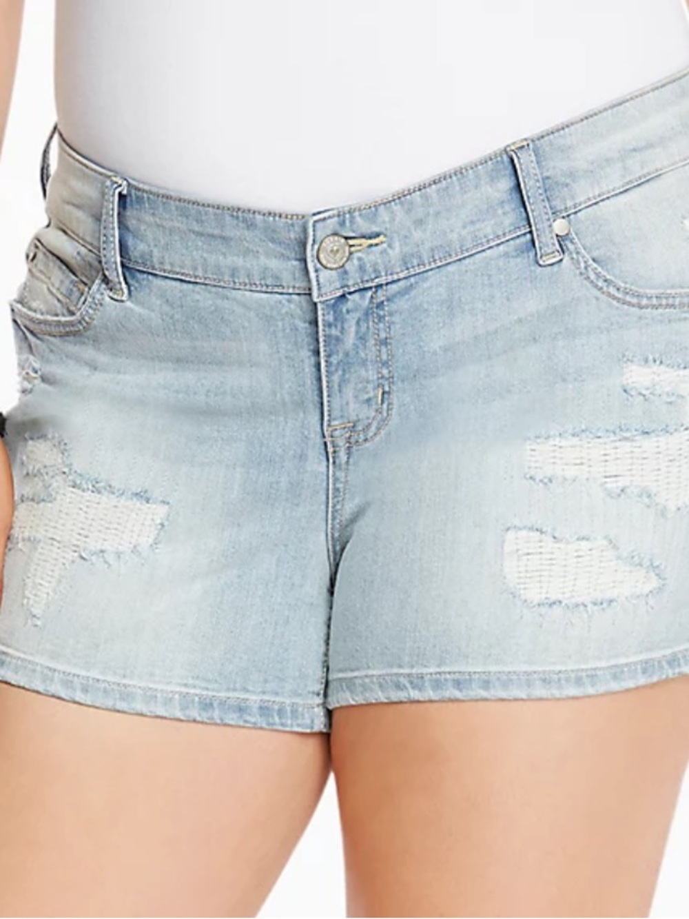 torrid Light Blue Distressed Denim Shorts